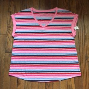 NWT Talbots linen striped v neck capped sleeve top Size L